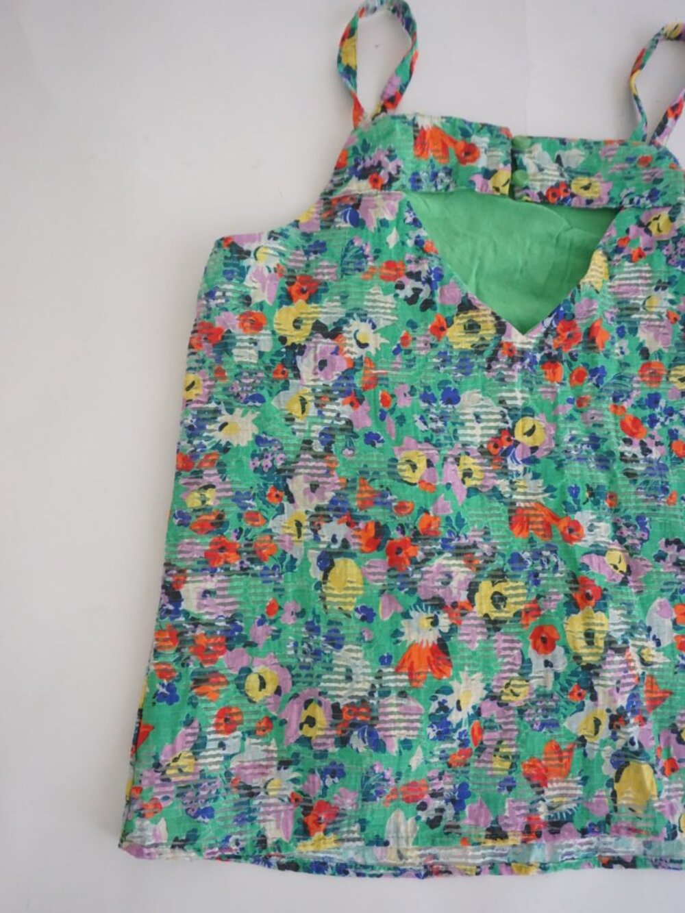 Maeve Anthropologie Quinn Textured Cami Top Green Floral Summer Shirt Size 2 - Picture 11 of 12